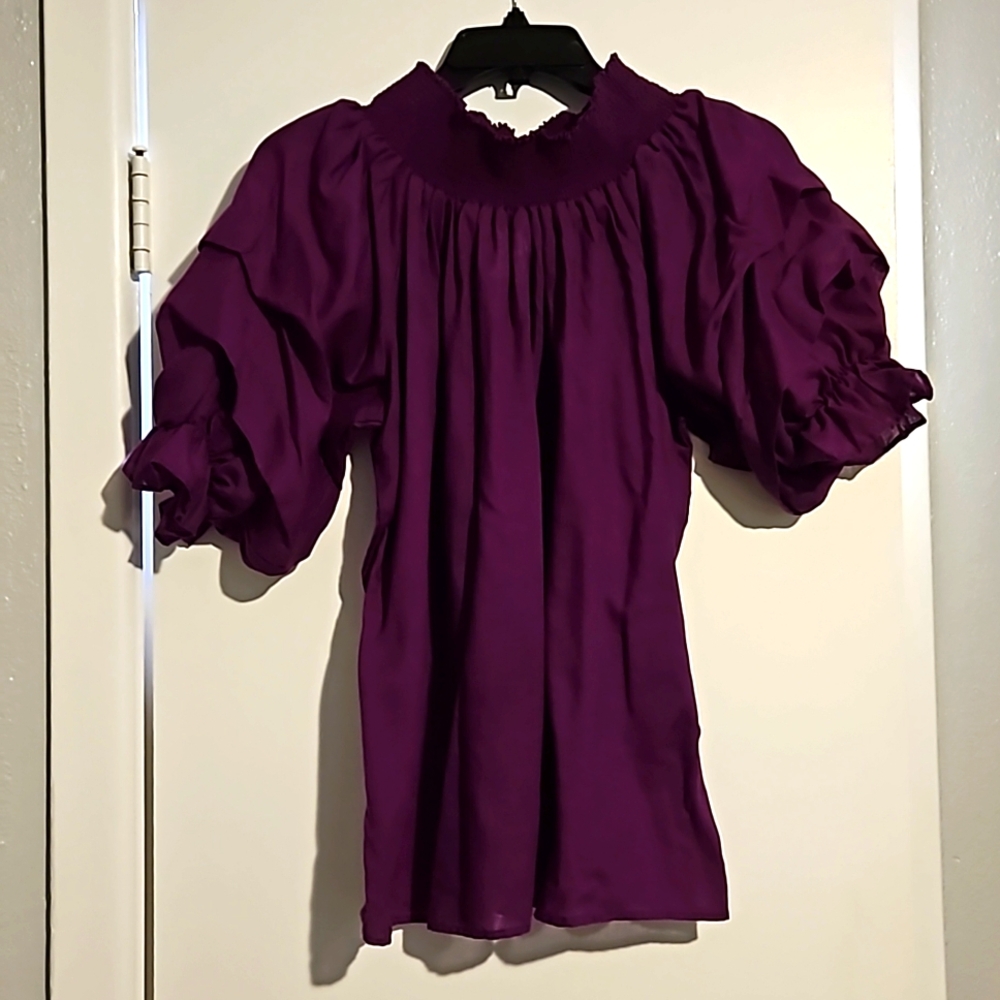 Off the shoulder pleated sleeved shirt
